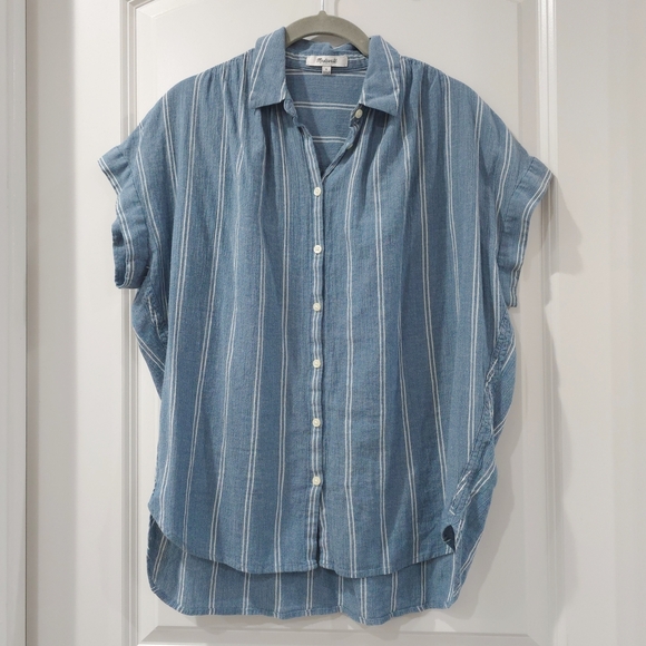 MADEWELL Central Shirt in Caspian Stripe, Blue, 100% Cotton, Oversized, S - Picture 10 of 14